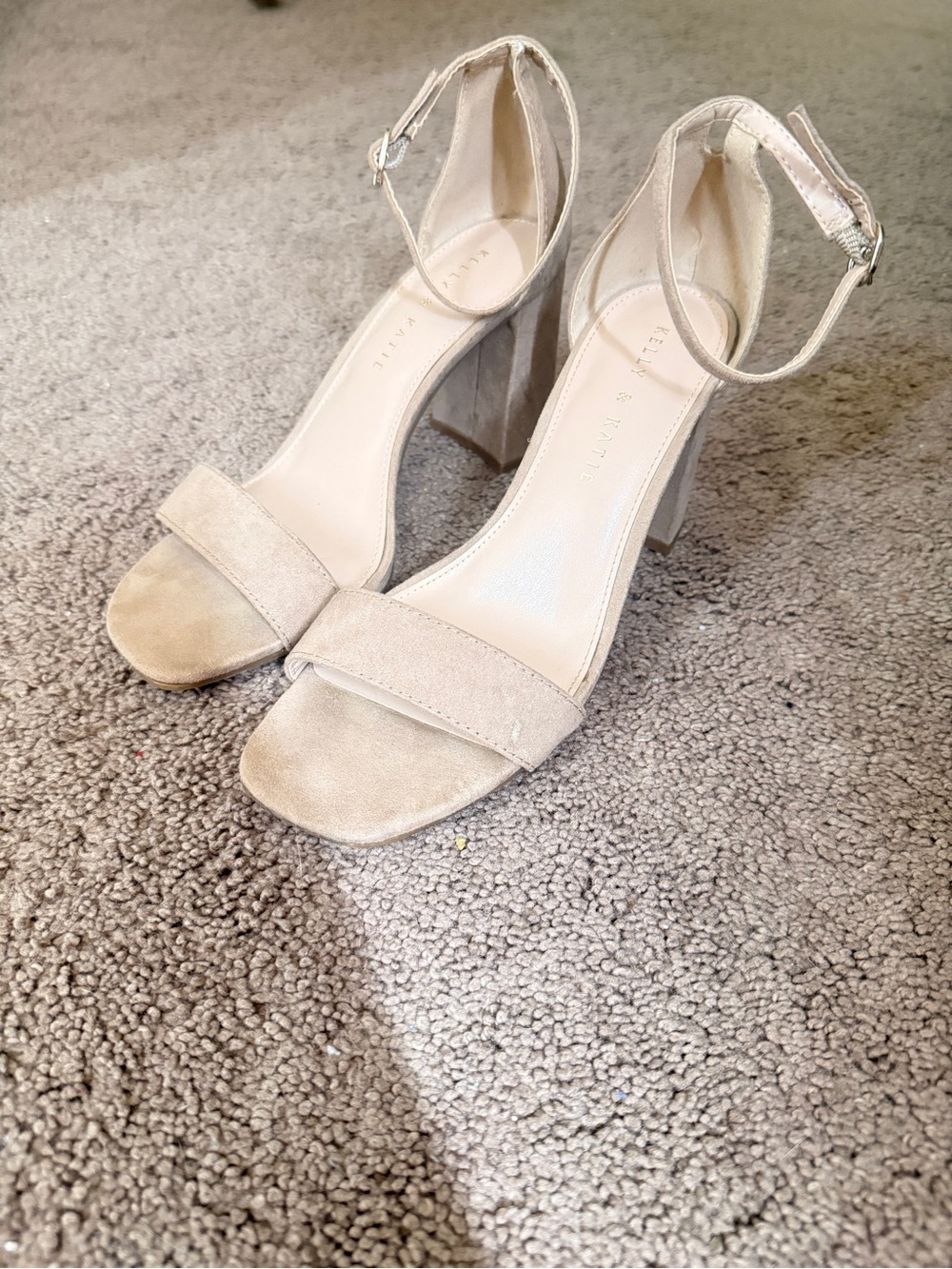 Kelly & Katie Classic Ankle-Strap Block Heel Sandals - Beige